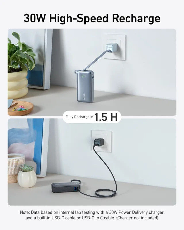 Anker Nano Power Bank 10.000 mAh 30W (ingebouwde USB-C-kabel), foto 4